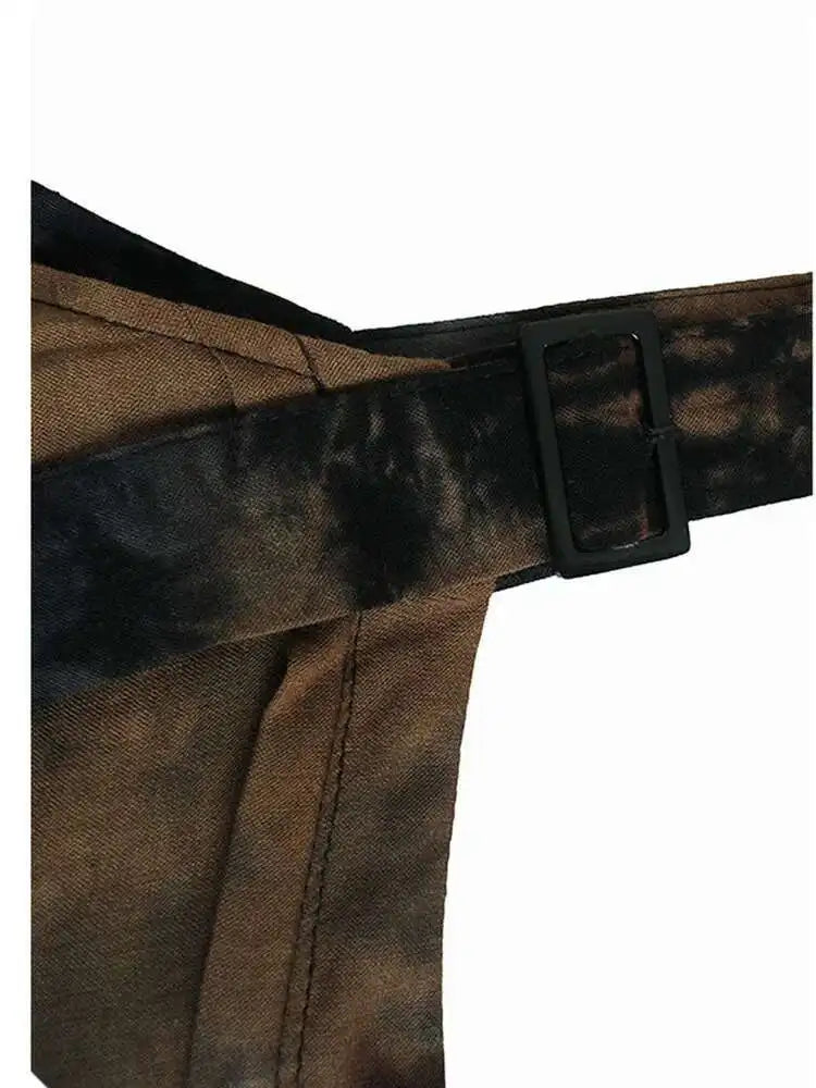 Women Tie Dye Pleated Big Size Casual Strap Dress New Square Collar Sleeveless Fashion Tide Spring Autumn 2025  1DH6611