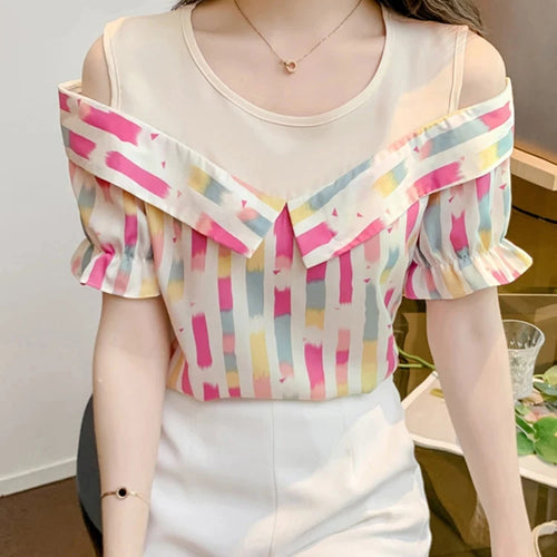 Load image into Gallery viewer, Striped O-neck Fashion Casual Female Blouse Summer New Loose Princess Sleeve Elegant Women&#39;s Blouses Chic Office Ladies
