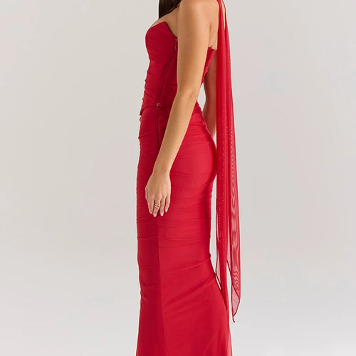 Load image into Gallery viewer, Sexy Two Pieces Sets For Women Strapless Off-shoulder Sleeveless Tops And Elegant High Waist Long Skirt Two Pieces Sets
