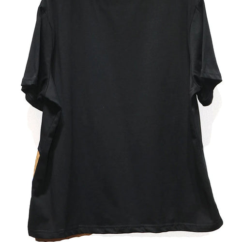 Load image into Gallery viewer, Women Black Color-block Irregular Big Size T-shirt New Round Neck Shorr Sleeve Fashion Tide Spring Summer 2025 1DJ0562
