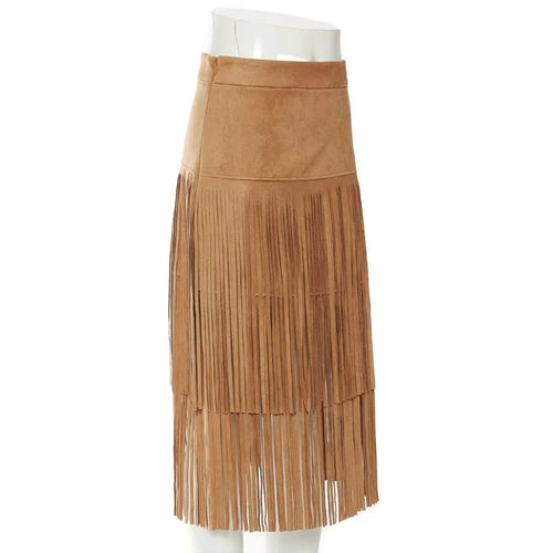 Load image into Gallery viewer, Spliced Tassel Designer Skirts for Women High Waist Chic Slimming Skirt Female Fashion Style Clothes
