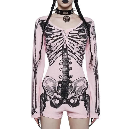 Load image into Gallery viewer, Streetwear Skull Printing Jumpsuits Shorts for Women Y2k Aesthetic Bodycon Tees 2025 Ropa Mujer Grunge Single Breasted Tops
