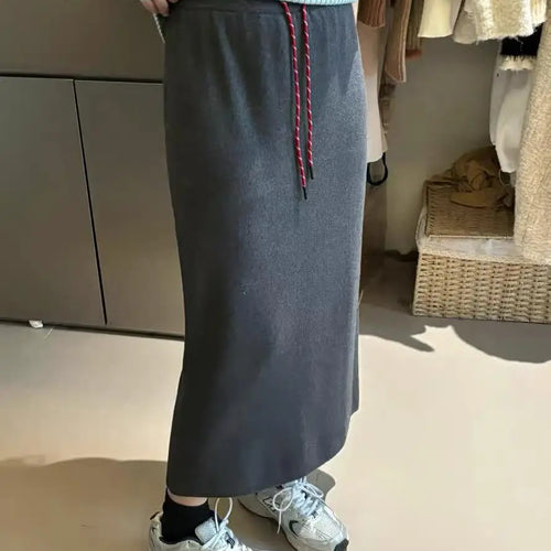 Load image into Gallery viewer, Korean Solid Drawstring Lace-up Elegant High Waist Long Skirt Women Versatile Split Skirt Streetwear 2024 Fashion Autumn Winter
