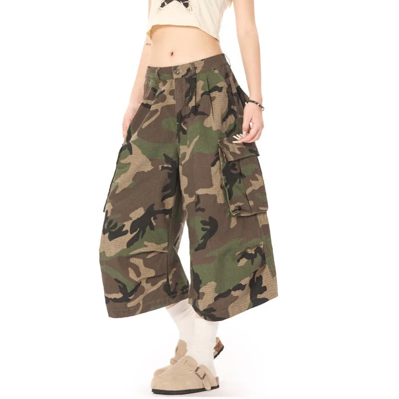 Men's Cargo Shorts New American Style Male Street Fashion Multi Pockets Loose Straight Leg Casual Bottoms Summer 9W1726