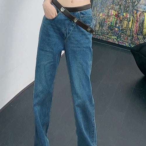 Load image into Gallery viewer, Casual Loose Denim Pants For Women High Waist Patchwork Belt Irregular Designer Straight Leg Jeans Female Fashion
