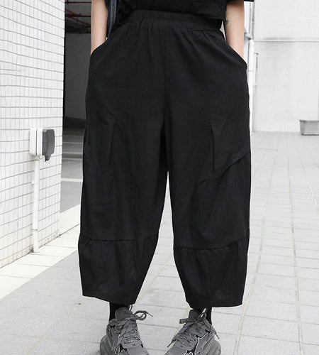 High Elastic Waist Black Pleated Brief Calf-Length Pants New Trousers Women Fashion Tide Spring Autumn 2025 1DJ0226