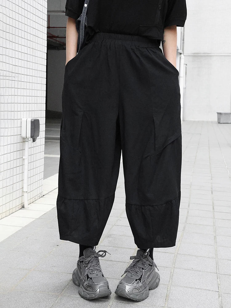 High Elastic Waist Black Pleated Brief Calf-Length Pants New Trousers Women Fashion Tide Spring Autumn 2025 1DJ0226
