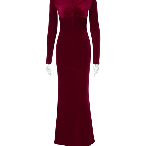Load image into Gallery viewer, Velvet Turtleneck Long Sleeve Ruched Sexy Bodycon Maxi Prom Dress Fall Women Fashion Y2K Outfits Birthday Evening Party
