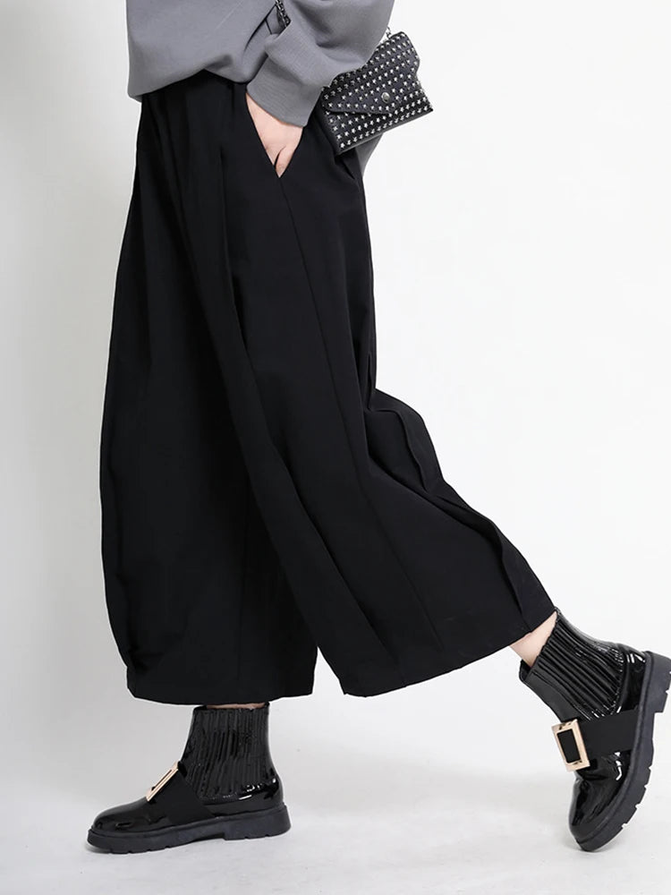 High Elastic Waist Yellow Pleated Shaped Pocket Wide Leg Pants New Trousers Women Fashion Tide Spring Autumn 2025 1DD0404