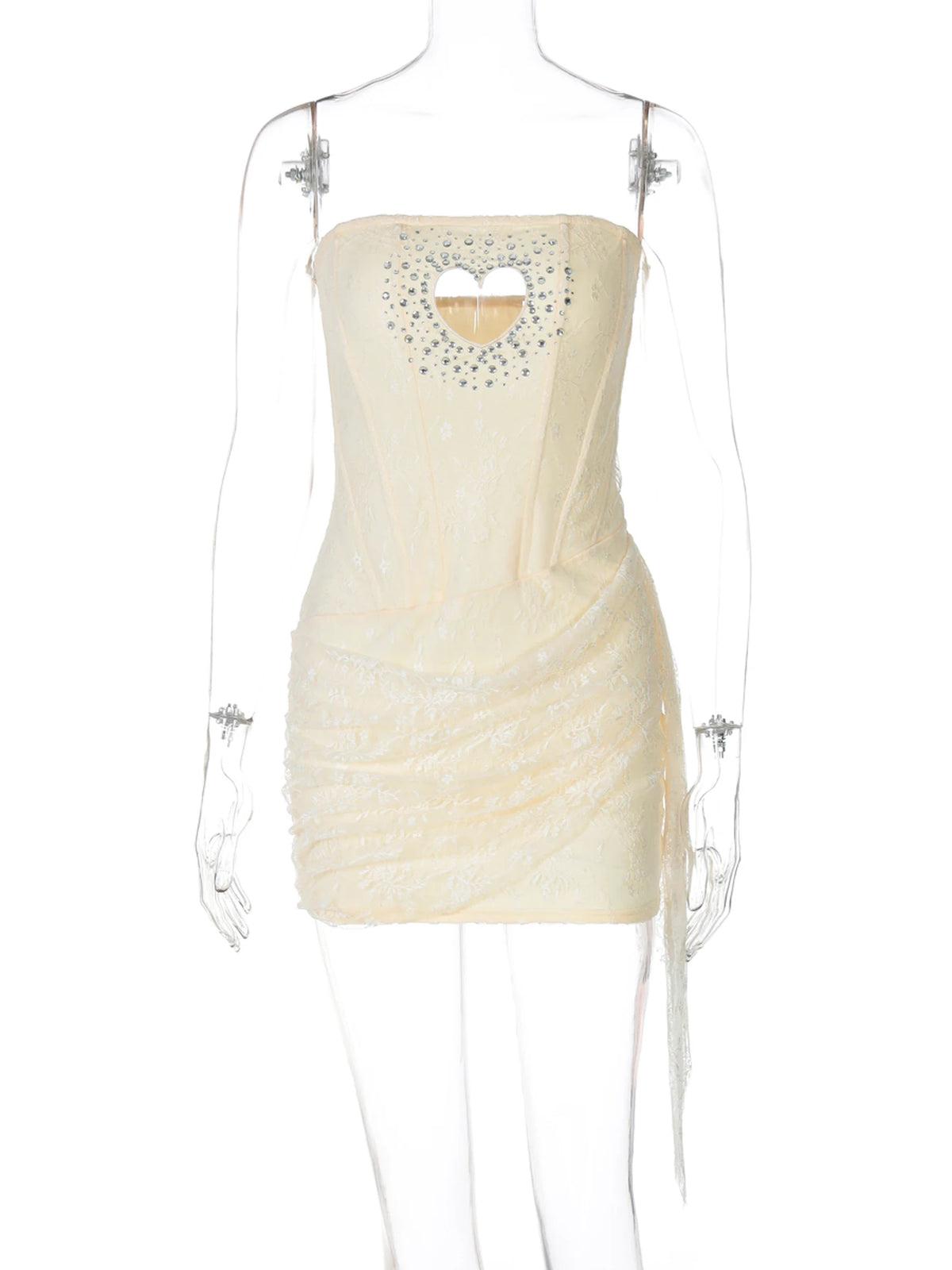 Sequined Strapless Heart Shape Hole Sexy Zipper Patchwork Mesh Mini Dress Summer Elegant Cute Outfits Birthday Party