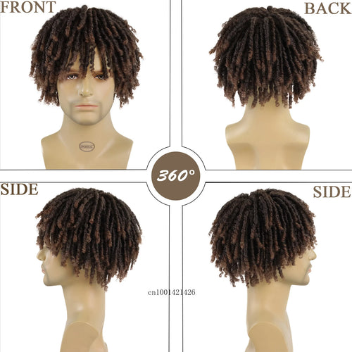 Load image into Gallery viewer, Half Wigs for Men Synthetic Hair Afro Curly Hairstyles Ombre Wig with Bangs Short Braided Wig Crochet Twist Hair Dreadlock Wigs
