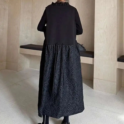 Load image into Gallery viewer, Women Black Pattern Textured Big Size  Long Vest Dress New V-Neck Sleeveless Fashion Tide Spring Autumn 2025 1DH844101
