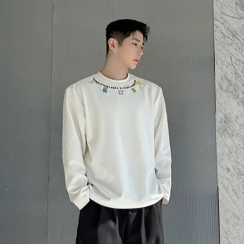 Load image into Gallery viewer, Male T-shirt Korean Style Casual Long Sleeve Round Neck Embroidered Versatile Fashion Pullover Summer 9C5778
