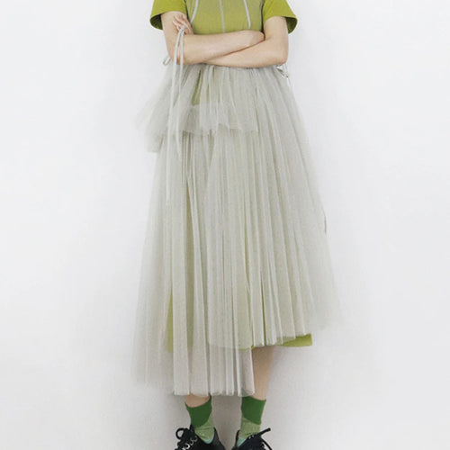 Load image into Gallery viewer, Women Green Mesh Irregular Elegant Dress New Round Neck Sleeveless Loose Fit Fashion Tide Spring Summer 2025 1DF9867
