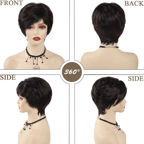 Load image into Gallery viewer, Synthetic Mommy Wigs for Women Short Hair Dark Brown Wig with Bangs Popular Hair Cuts Straight Female Pixie Cuts Natural Wigs
