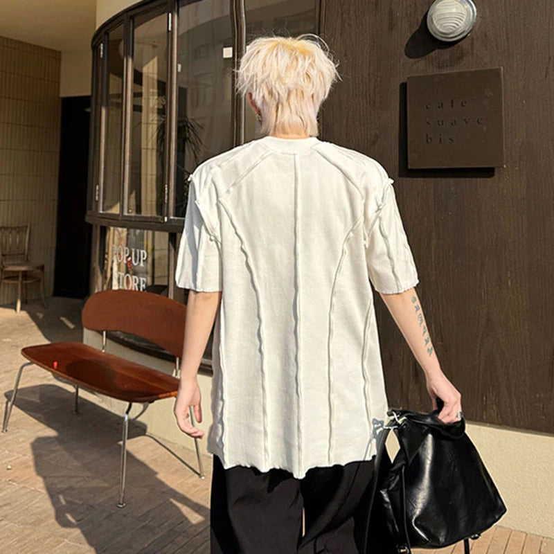 Men's T-shirts New Summer Solid Color Round Neck Handmade Nail Bead Seam Design Male Short Sleeve Trendy Menwear 9W1794