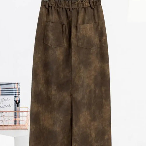 Load image into Gallery viewer, Retro 2024 Autumn Black Sexy Slim Women Split Pu Leather Skirts Fashion Brown Elegant High Waist Versatile Wrap Hip Midi Skirt
