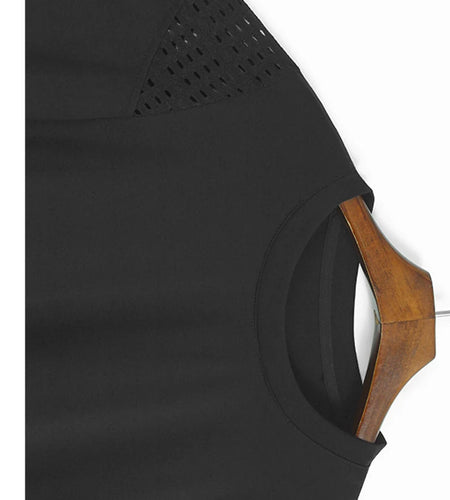 Women Black Hollow Out Big Size Casual T-shirt New Round Neck Three-quarter Sleeve Fashion Tide Spring Autumn 2025 1DJ1314