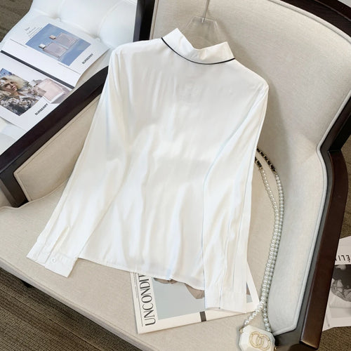 Load image into Gallery viewer, Spring French Retro Women White Girls Cute Cat Embroidery Single Breasted Blouses Casual Lapel Long Sleeved Festival Shirt Trend
