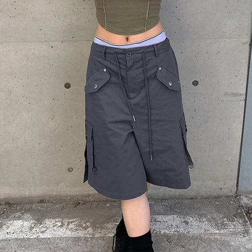 Load image into Gallery viewer, Streetwear Drawstring Solid Low Waist Cargo Shorts Women Pockets Harajuku Gorpcore Short Pants Capris Outfits Korean
