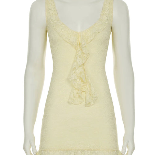 Load image into Gallery viewer, Lace Sleeveless Ruffle Sexy Mini Dress For Women Robe Elegant Deep V Neck Backless Bodycon Club Party Dress Vestido
