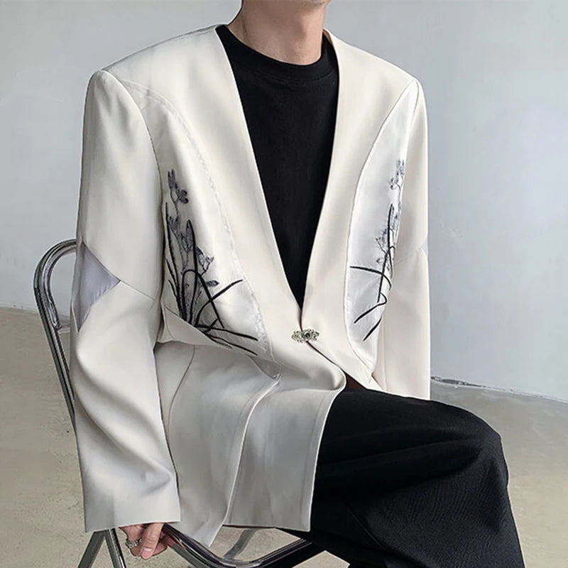 Male Suit Coat New Chinese Orchid Embroidery Decoration Single Breasted Trendy Handsome Men's Casual Clothing 9W1702