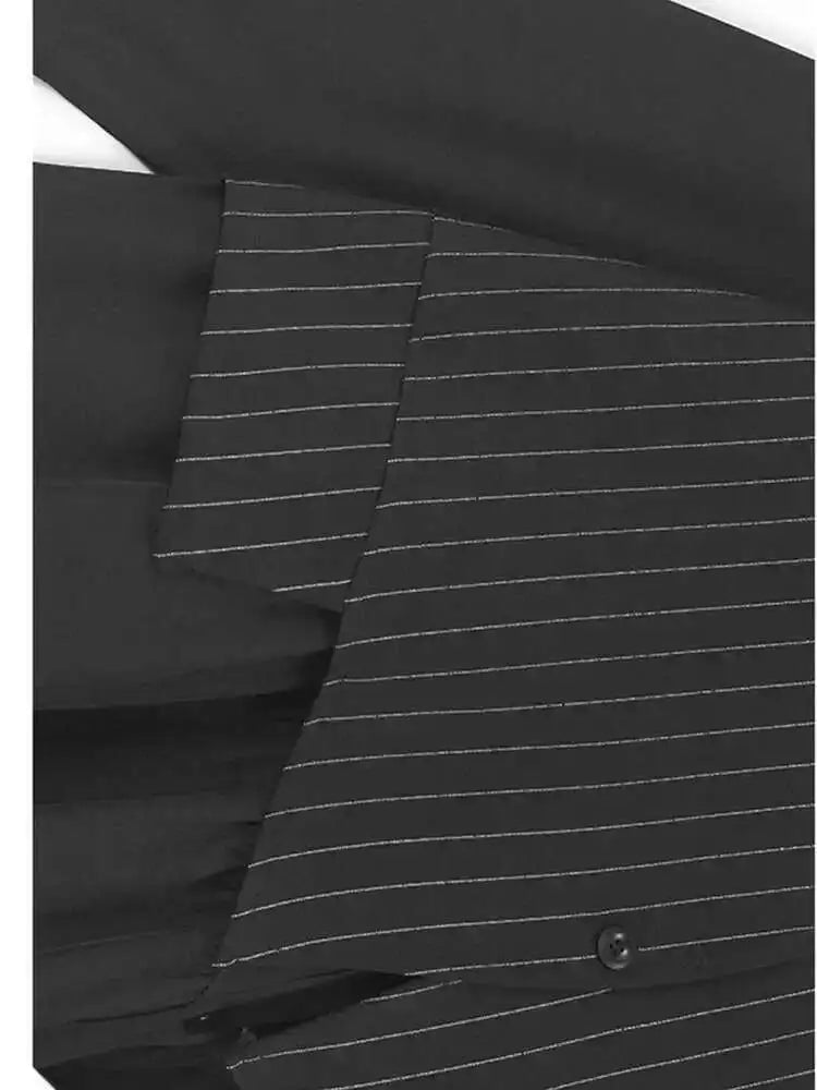 Women Black Striped Drawstring Big Size Knee-Length Dress New Lapel Long Sleeve Fashion Tide Spring Autumn 2025 1DH9966