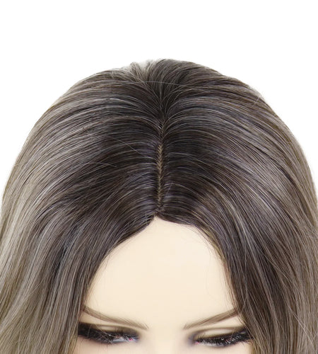 Synthetic Hair Long Curly Wavy Wigs for Women Ombre Wig Gray Color Hair with Bangs Carnival Party Wig Daily Wear Soft