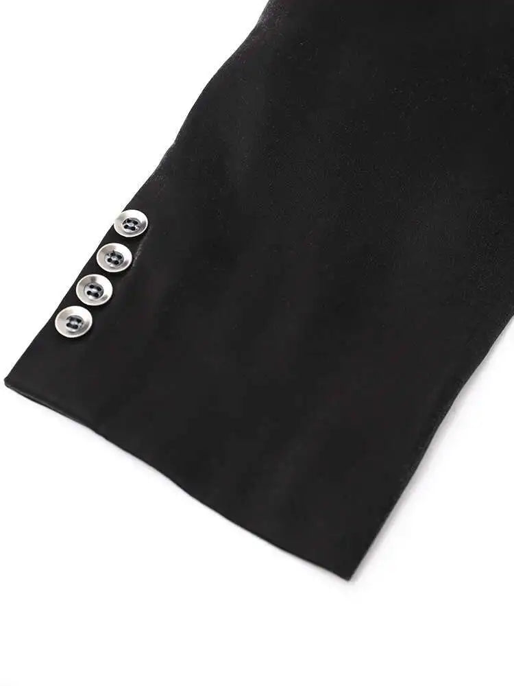 Women Black Leather Buckle Big Size Casual Blazer New Lapel Long Sleeve Jacket Fashion Tide Spring Autumn 2025  CPG1272