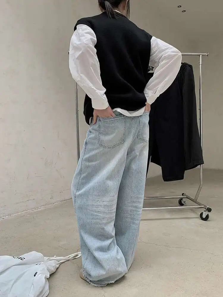 High Waist Light Blue Pocket Denim Long Casual Wide Leg Jeans New Women Trousers Fashion Tide Spring Autumn 2025 1DH8352