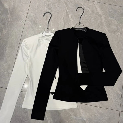 Load image into Gallery viewer, Colorblock Slimming Spliced Necktie Fashion T Shirts for Women Round Neck Long Sleeves Temperament T Shirt Female
