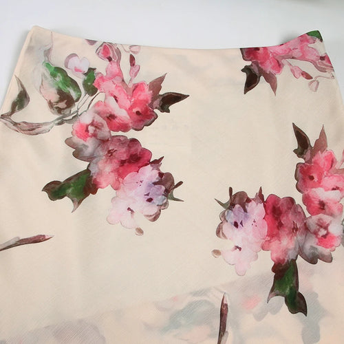 Load image into Gallery viewer, Vintage Floral Printed Asymmetric Hem Skirts Low Waist Slimming Holiday Mesh Summer Skirt Women Fashion Bottoms 2025
