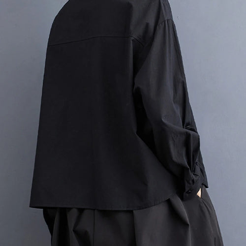 Load image into Gallery viewer, Women Black Vintage Buckle Big Size Elegant Blouse New Lapel Long Sleeve Shirt Fashion Tide Spring Autumn 2025 1DH6749
