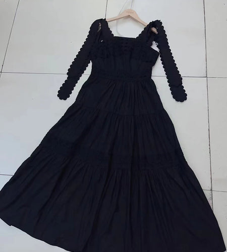 Solid Soliced Lace Up Slimming Dresses For Women Square Neck Sleeveless High Waist Temperament Dress Female Fashion