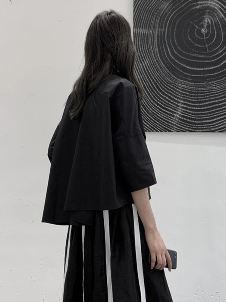 Women White Irregular Hem Big Size Elegant Blouse New Lapel Half Sleeve Shirt Fashion Tide Spring Summer 2025 1DJ1661