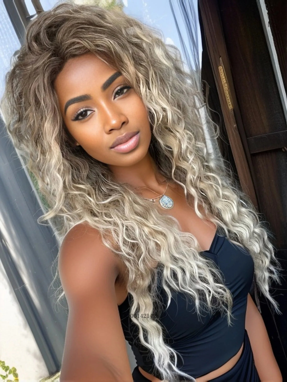 Synthetic Hair Long Curly Wigs for Black Women Gradient Color Blonde Wigs with Side Bangs Big Volume Hair Wigs Natural Hairstyle