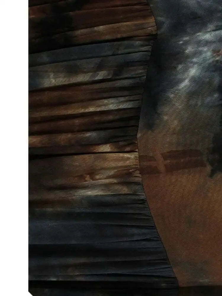 Women Tie Dye Pleated Big Size Casual Strap Dress New Square Collar Sleeveless Fashion Tide Spring Autumn 2025  1DH6611