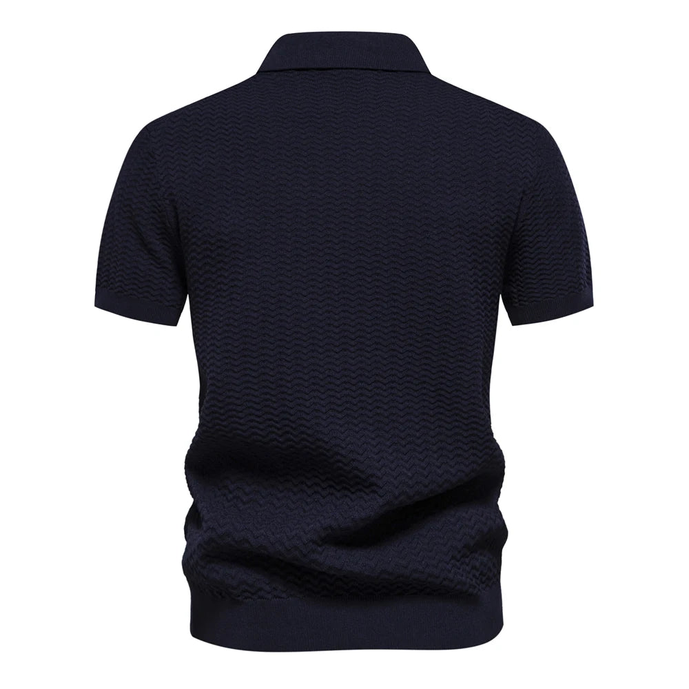 Summer Textured Ribbed Knit Polo Shirt for Men Short Sleeve Breathable and Cool Mens Polo Shirts