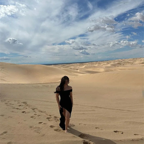 Load image into Gallery viewer, Elegant Off-shoulder High Split Maxi Dress Women Fashion Strapless Sleeveless Backless Bodycon Club Party Sexy Dress
