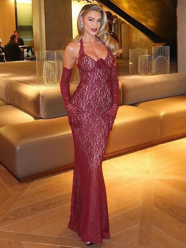 Sexy Sleeveless Lace Patchwork 3D Floral Dress Women Elegant Hip Hugging Lace Up Bodycon Party Club Evening Dress 2025