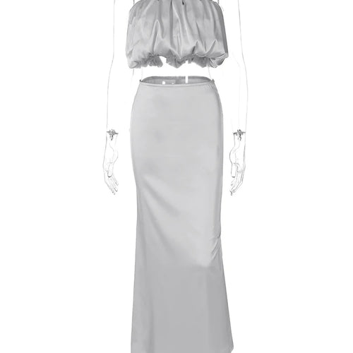 Load image into Gallery viewer, Fashion 2 Piece Sets Solid Strapless Draped Sexy Crop Top Zipper Maxi Skirt Women Clothes Birthday Party Vacation
