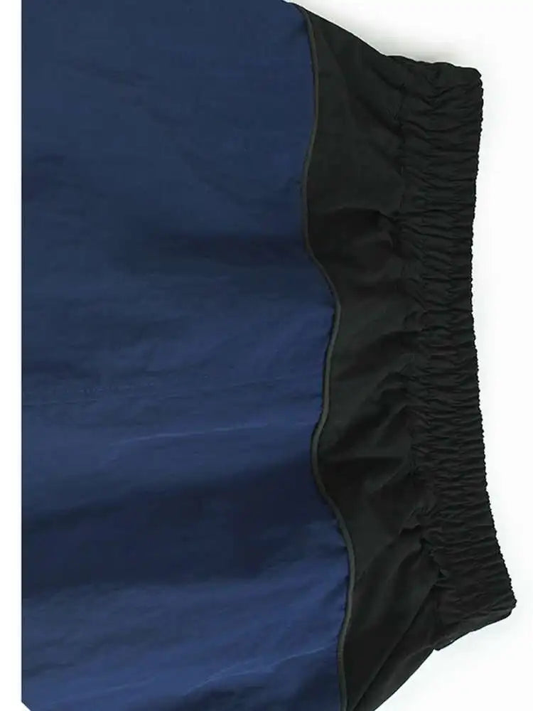 High Elastic Waist Gray Color-block Long A-line Casual Half-body Skirt Women Fashion Tide New Spring Autumn 2025 1DH8094