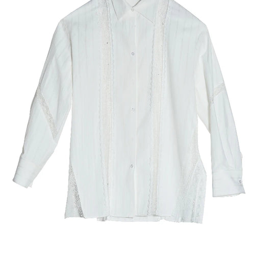 Load image into Gallery viewer, Women White Lace Hollow Out Big Size Elegant Blouse New Lapel Long Sleeve Shirt Fashion Tide Spring Autumn 2025 1DJ0688
