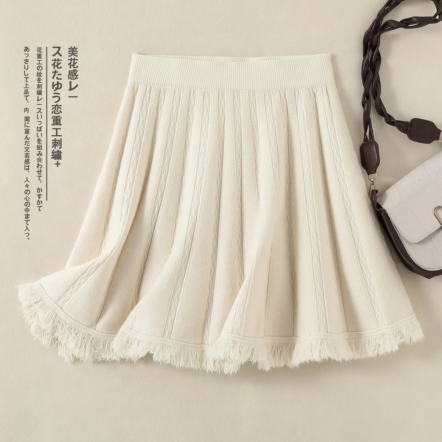 Korean Fashion Autumn Winter Women Solid Tassels Holiday Knitted Short Skirt Vintage High Waist A-line Pleated Half Skirts 2024