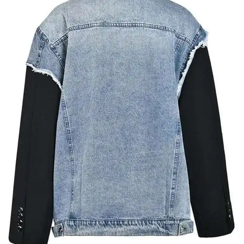 Load image into Gallery viewer, Loose Fit Blue Denim Burr Big Size Casual Jacket New Lapel Long Sleeve Women Coat Fashion Tide Spring Autumn 2025 CP2143
