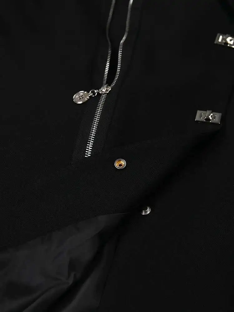 Women Black Zipper Irregular Big Size Blazer New Lapel Long Sleeve Loose Fit Jacket Fashion Spring Autumn 2025 1DH1523
