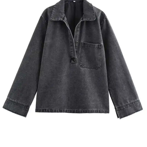 Load image into Gallery viewer, Big Size Blue Denim Shirt Wide Leg Pants Two Piece Suit New Lapel Long Sleeve Women Fashion Spring Autumn 2025 1DH6390
