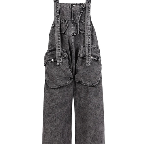 Load image into Gallery viewer, High Waist Blue Pocket Big Size Denim Overalls Trousers New Loose Fit Pants Women Fashion Tide Spring Autumn 2025 1K16401
