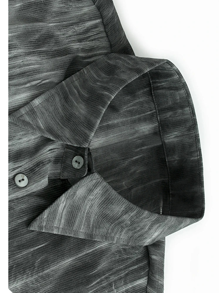 Women Dark Gray Tie Dye Ribbon Big Size Blouse New Lapel Short Sleeve Shirt Fashion Tide Spring Summer 2025 1DJ1047