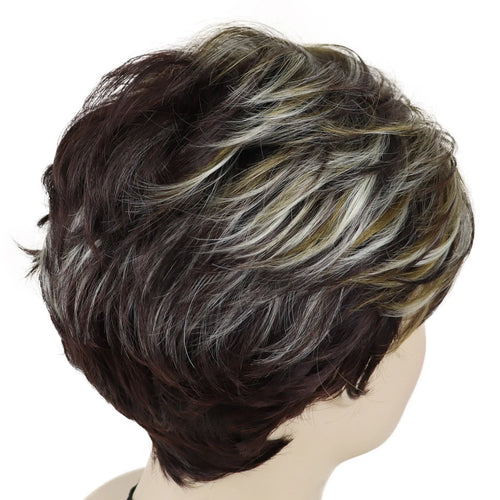 Load image into Gallery viewer, Synthetic Wig with Bangs Short Brown Wig with Highlights Cancer Chemo Patient Gifts Natural Hairstyle Mommy Wigs Ladies
